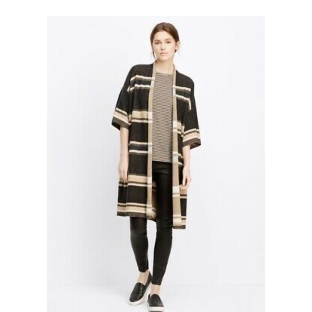 Vince Black and Tan Striped Cardigan Kimono S